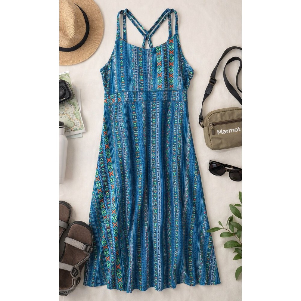 Marmot Women’s Dress M Blue Geometric Print Strappy Back Sleeveless Outdoor